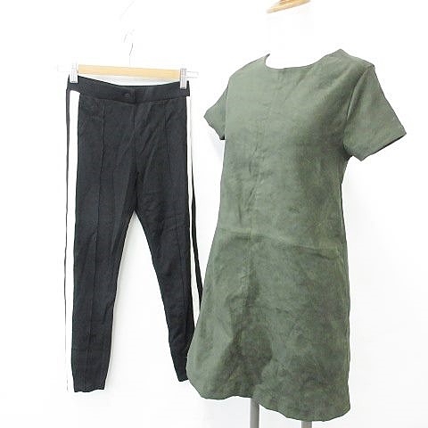 ザラ Zara ワンピース パンツ 2枚セット 半袖 丸首 ひざ丈 ストレート ロング ライン ストレッチ カーキ 黒 ブラック 13 14 キッズ 135 ベクトルパーク