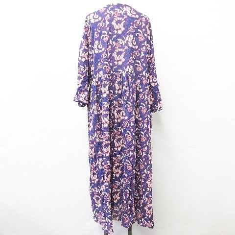 ジャーナルスタンダード レリューム Journal Standard Relume ワンピース ロング 8分袖 ワイド Vネック 釦明き 花柄 総プリント インナー キャミワンピ ブルー オレンジ 白 F レディース 135 ベクトルパーク