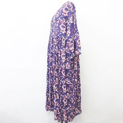 ジャーナルスタンダード レリューム Journal Standard Relume ワンピース ロング 8分袖 ワイド Vネック 釦明き 花柄 総プリント インナー キャミワンピ ブルー オレンジ 白 F レディース 135 ベクトルパーク