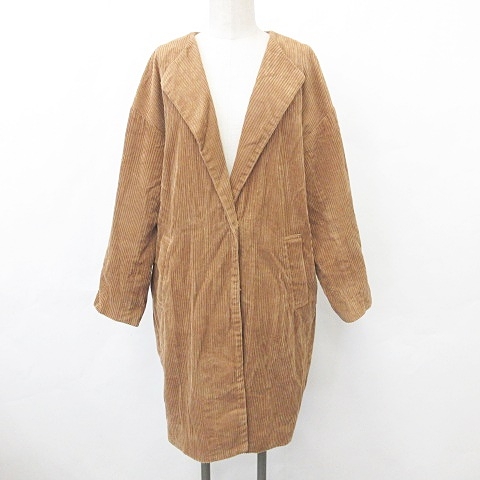 ダブルクローゼット W Closet コート 長袖 トライアングルカラー コーデュロイ ロング 綿 茶 ブラウン F レディース 135 ベクトルパーク