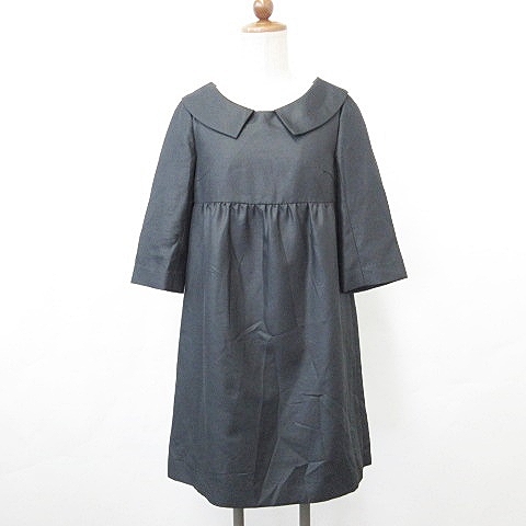 ルビーリベット Rubyrivet ワンピース ひざ丈 七分袖 フラットカラー ギャザー 黒 ブラック 38 レディース 135 ベクトルパーク