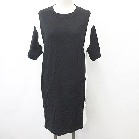 エックスガール X Girl ワンピース チュニック 半袖 丸首 ひざ丈 ロゴ 刺しゅう 綿 黒 白 ブラック ホワイト 2 レディース 135 ベクトルパーク