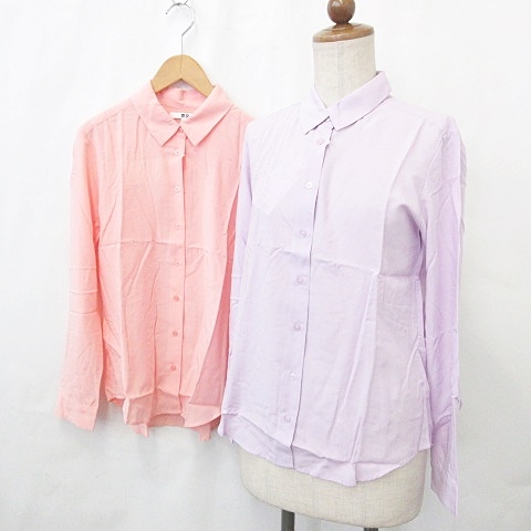 未使用品 ユニクロ Uniqlo シャツ ブラウス 2枚セット レギュラーカラー 長袖 オレンジ ピンク パープル S レディース 135 ベクトルパーク