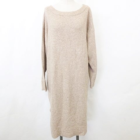 ナノユニバース Nano Universe ニット ワンピース ニットワンピ 長袖 ボートネック 膝丈 スリット ベージュ F レディース 135 ベクトルパーク