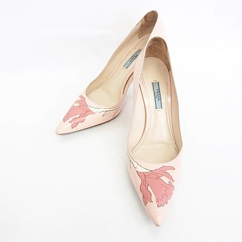 プラダ Prada パンプス ポインテッドトゥ ワンポイント ヒール 花柄 ピンク 39 レディース 135 ベクトルパーク