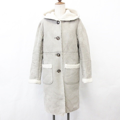チャオパニック Ciaopanic コート フェイクムートン フード シングル ボア グレー 白 ホワイト M レディース 135 ベクトルパーク