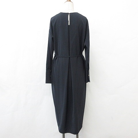 未使用品 バンヤードストーム Barnyardstorm ワンピース ロング 長袖 Vネック タック 紐ベルト 紺 ネイビー 0 レディース 135 ベクトルパーク