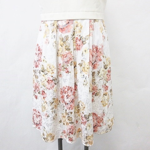 チェリーアン Cherry Ann ワンピース ノースリーブ 丸首 ひざ丈 ビジュー ビーズ タック 花柄 白 クリーム 赤 黄 シルバー 緑 ホワイト F レディース 135 ベクトルパーク