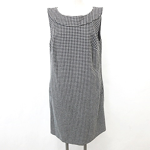 ローラアシュレイ Laura Ashley ワンピース ノースリーブ 丸首 ひざ丈 ファスナー チェック柄 ウール 黒 白 ブラック ホワイト 40 レディース 135 ベクトルパーク