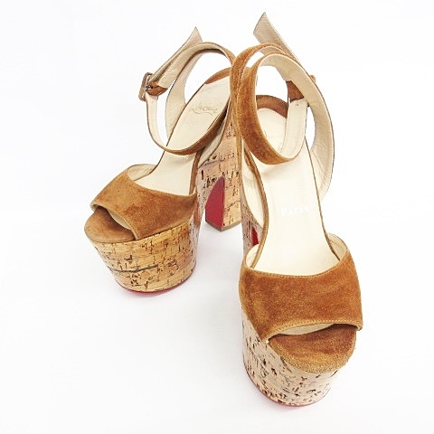 クリスチャンルブタン Christian Louboutin サンダル ストラップ 厚底 コルクヒール スエード キャメル 茶 35 レディース 135 ベクトルパーク