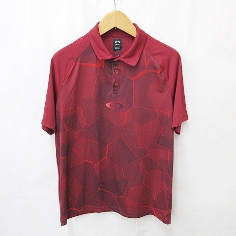 OAKLYオークリー レッドゴルフポロシャツ　M オークリー OAKLEY ポロシャツ ゴルフ 半袖 ロゴ 総柄 赤 レッド