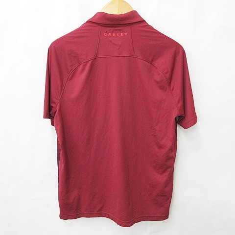 OAKLYオークリー レッドゴルフポロシャツ　M OAKLEY オークリー 半袖ポロシャツ レッド×白 下部総柄 ティー