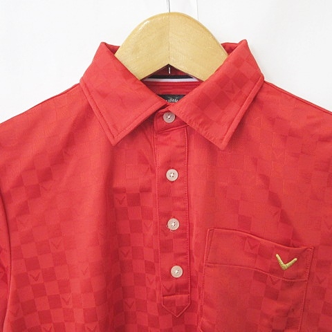 キャロウェイ CALLAWAY ゴルフ ポロシャツ 半袖 チェック柄 刺繍 赤