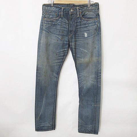 ダブルアールエル RRL パンツ デニム ジーンズ ロング ユーズド加工 29 青 ライトブルー /CT レディース