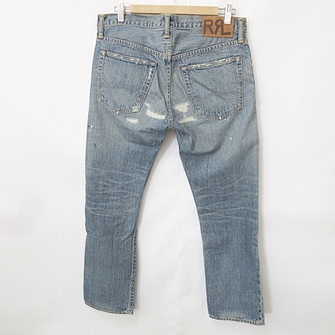 ダブルアールエル RRL パンツ デニム ジーンズ ロング ユーズド加工 29 青 ライトブルー /CT レディース