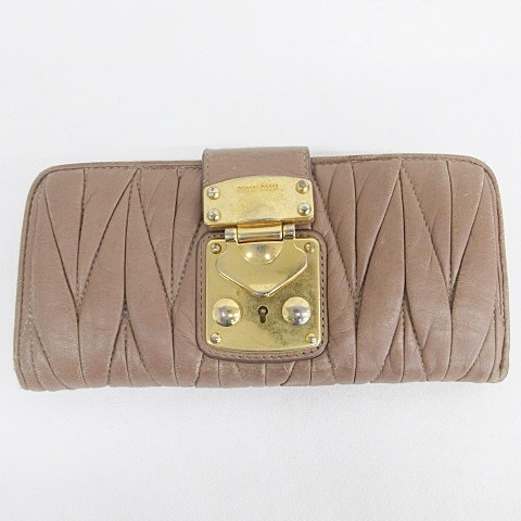 ミュウミュウ 折り財布 マテラッセ レザー ゴールド金具 ロゴ ピンク