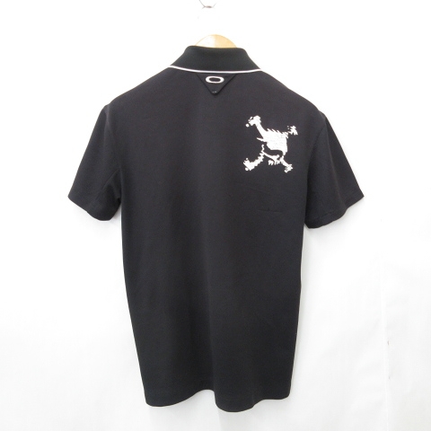 【美品】オークリー スカル ポロシャツ ハーフジップ ゴルフウェア 黒 金 L 極美品 OAKLEY オークリー 黒 半袖 ハーフジップ M ポロシャツ スカル柄 ハーフジップ ゴルフウェア 吸汗速乾