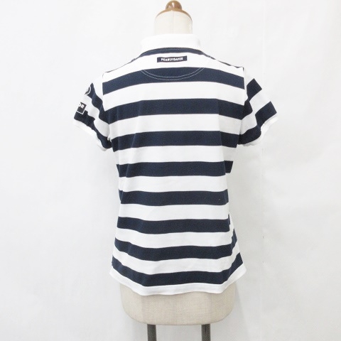 パーリーゲイツ 半袖ポロシャツ 白×ネイビー ボーダー ニコちゃん