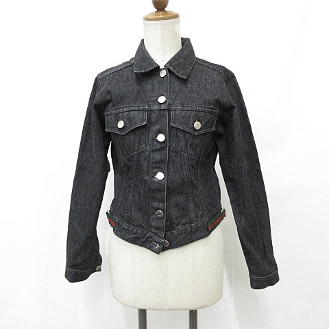 【中古】グッチ GUCCI ジャケット Gジャン 3rd サード デニム テープ 綿 黒 ブラック 40 レディース グッチ GUCCI ジャケット Gジャン 3rd サード デニム テープ 綿 黒