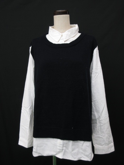 レスポワール Lespoir ニット セーター シャツ 長袖 フェイクレイヤード 白 ネイビー 4l 秋冬 レディース 137 ベクトルパーク