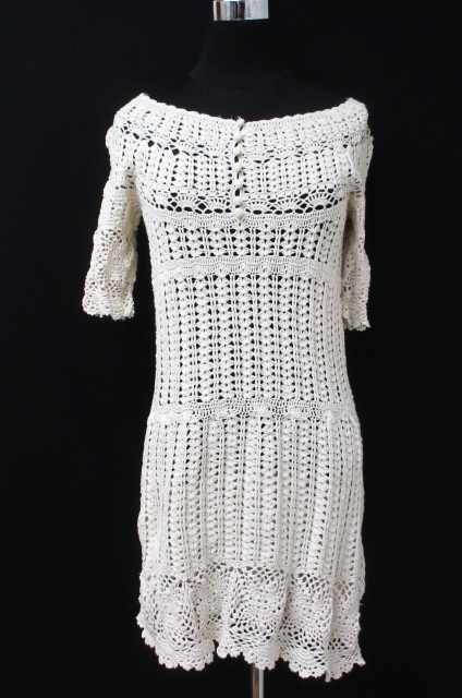 23区 オンワード樫山 ニットワンピース コットン ミニ丈 半袖 丸首 透かし編み 白 40 レディース 138 ベクトルパーク