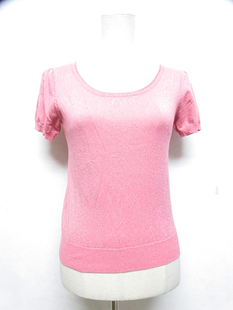 インディヴィ Indivi ニット カットソー セーター 半袖 トップス Uネック ラメ ピンク 38 レディース 139 ベクトルパーク