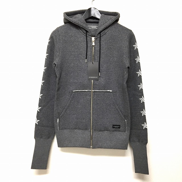 未使用品 オーバーデザイン OVER DESIGN 16AW ジップアップ パーカー フーディ 袖プリント スター 星 ZIP HOODIE  NAUTICAL STAR グレー M メンズ