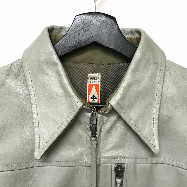 稀少 クリストフルメール 仏製 襟レザー ウールブルゾン クリストフルメール CHRISTOPHE LEMAIRE レザーブルゾン シングル