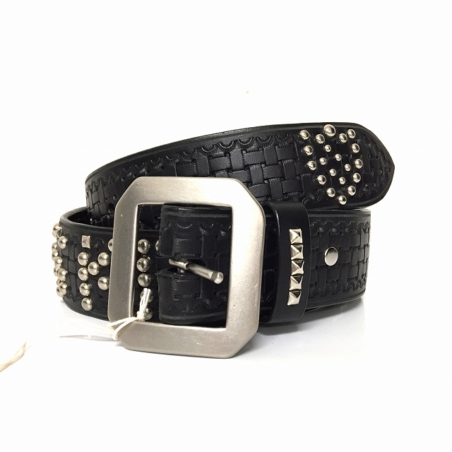 ファインダーズキーパーズ Finders Keepers スタッズ ロゴ ベルト レザーベルト 型押し Fk Studs Logo Belt 牛革 34 黒 ブラック メンズ 140 ベクトルパーク