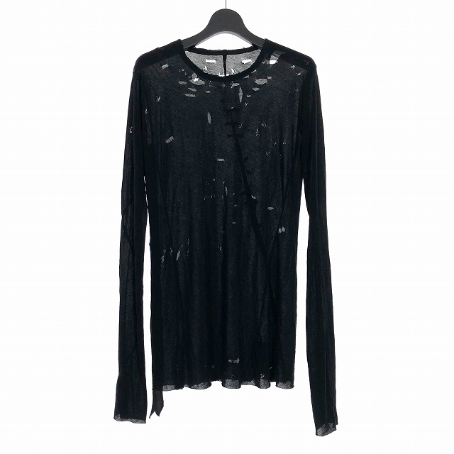 アンレーベルプロジェクト Unravel Project デストロイ Tシャツ カットソー バックプリント 長袖 ダメージ加工 Xs ブラック 黒 メンズ 140 ベクトルパーク