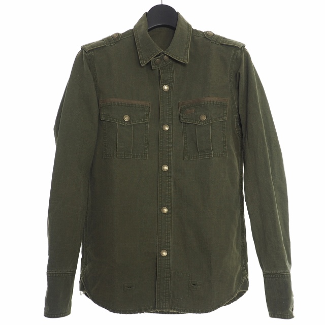 バックボーン Back Bone プリント ミリタリーシャツ 長袖 S カーキ メンズ 140 ベクトルパーク