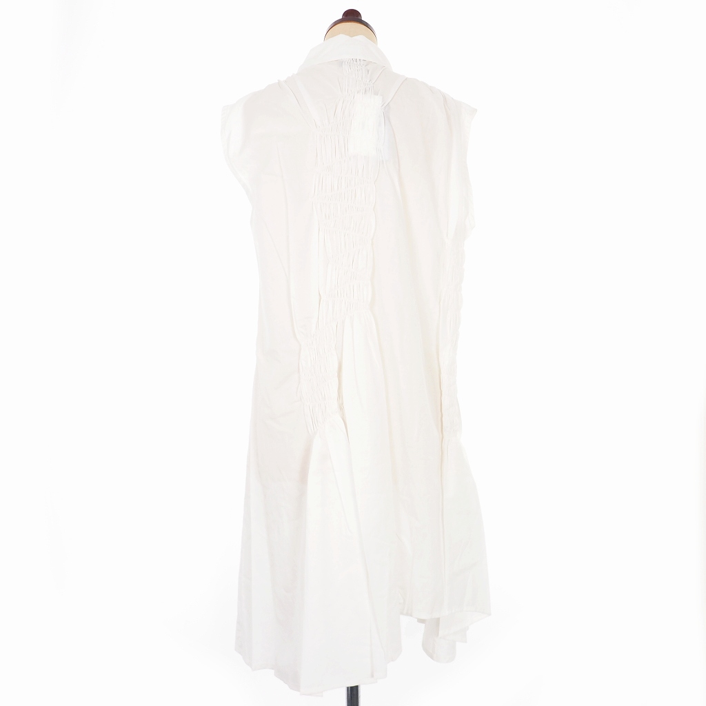 未使用品 アンドゥムルメステール Ann Demeulemeester 19ss Tunic Cotone Blanc Casse ノースリーブ ロングシャツ ブラウス ワンピース ギャザー ストレッチ 38 白 ホワイト 1901 21 1 003 国内正規 レディース 140 ベクトルパーク