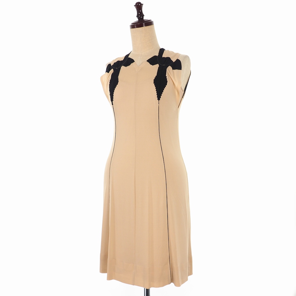 未使用品 メゾンマルジェラ Maison Margiela 18aw ノースリーブ ストレッチ ワンピース ライン 40 ヌードベージュ S51ct0957 国内正規 レディース 140 ベクトルパーク