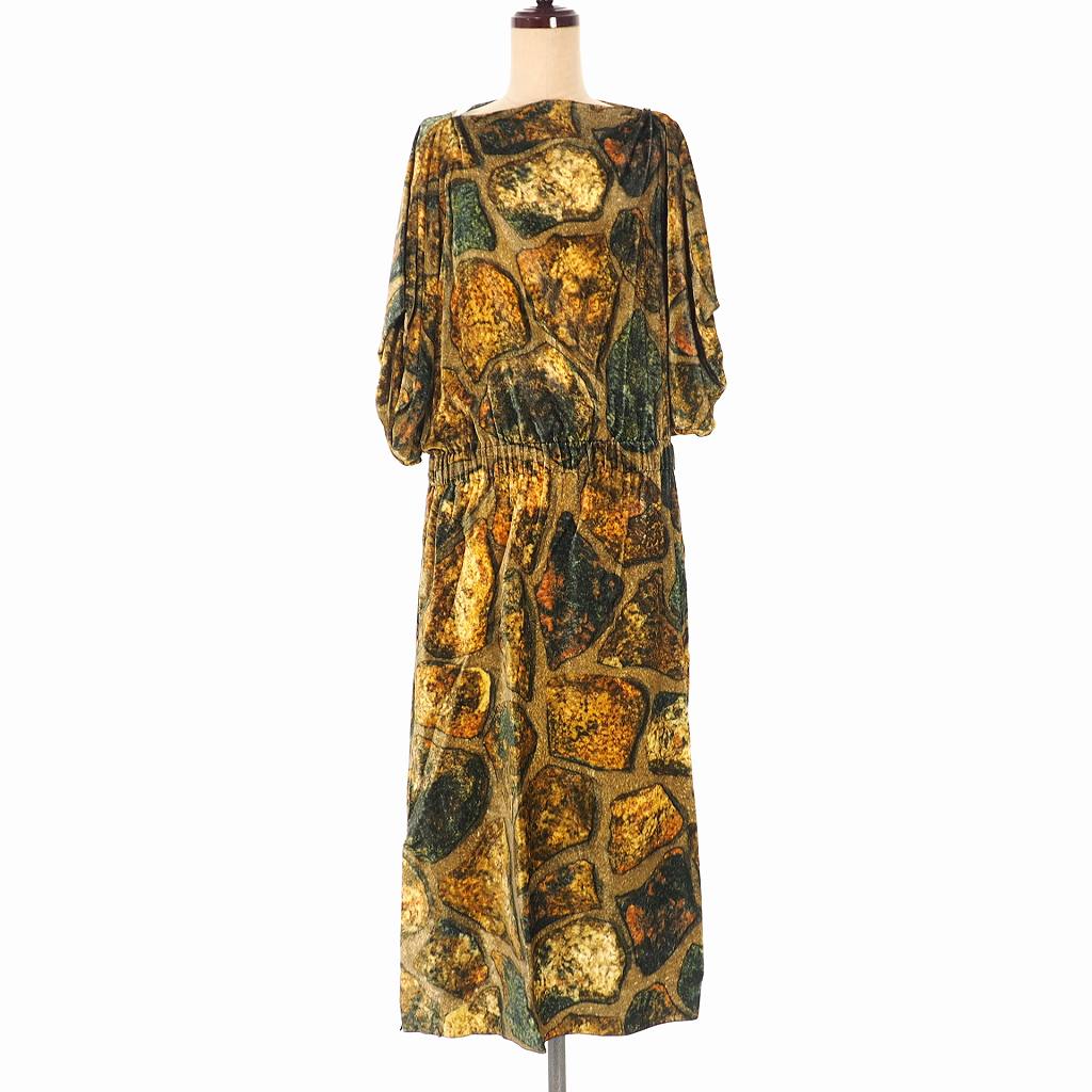 未使用品 メゾンマルジェラ Maison Margiela 1 17aw ヴィンテージ柄 ベルベット ドレス ワンピース 半袖 サイドスリット 40 ブラウン 茶 マルチカラー S51ct0859 国内正規 レディース 140 ベクトルパーク