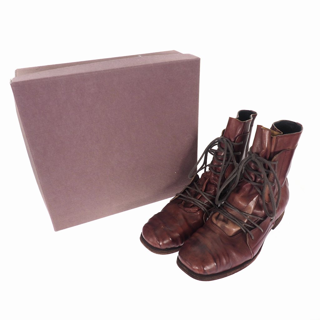 ミハラヤスヒロ Mihara Yasuhiro レザー 編み上げ レースアップ ミドルブーツ 26cm ワインレッド 赤 メンズ 140 ベクトルパーク