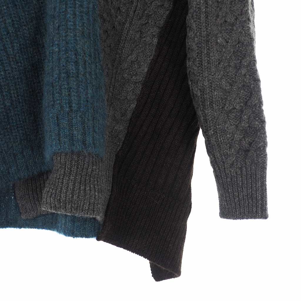 カラー Kolor aw 切替 Vネック アシンメトリー ニット セーター 長袖 3 マルチカラー wcm N メンズ 140 ベクトルパーク