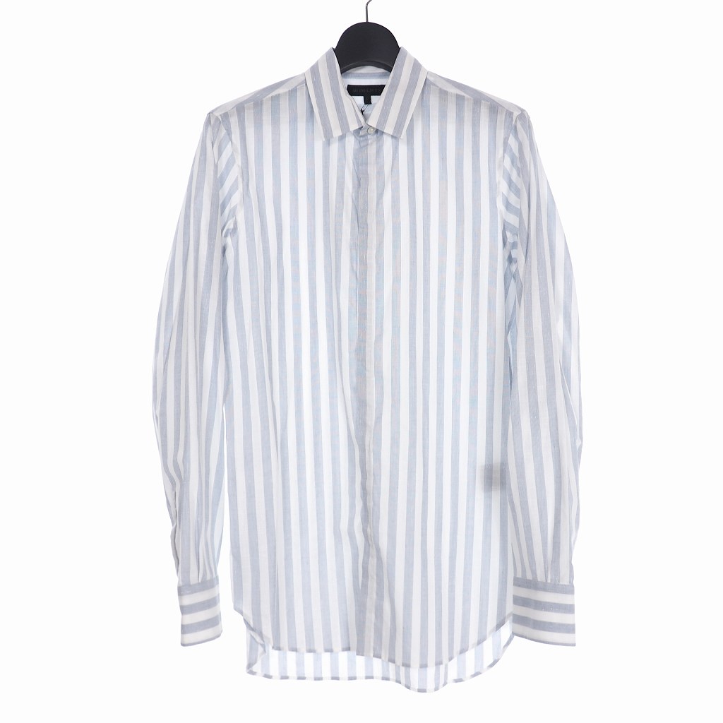 未使用品 アンドゥムルメステール Ann Demeulemeester ss Shirt コットン 比翼 ストライプシャツ 長袖 S ホワイト 白 ブルー 青 07 3600 123 001 国内正規 メンズ 140 ベクトルパーク