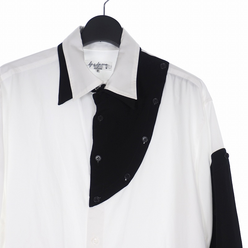 ヨウジヤマモトプールオム Yohji Yamamoto Pour Homme 19ss Front Detachable Button Shirt レーヨン 切替 デザイン ロングシャツ 白 ホワイト 黒 ブラック 2 Hh B46 817 メンズ 140 ベクトルパーク