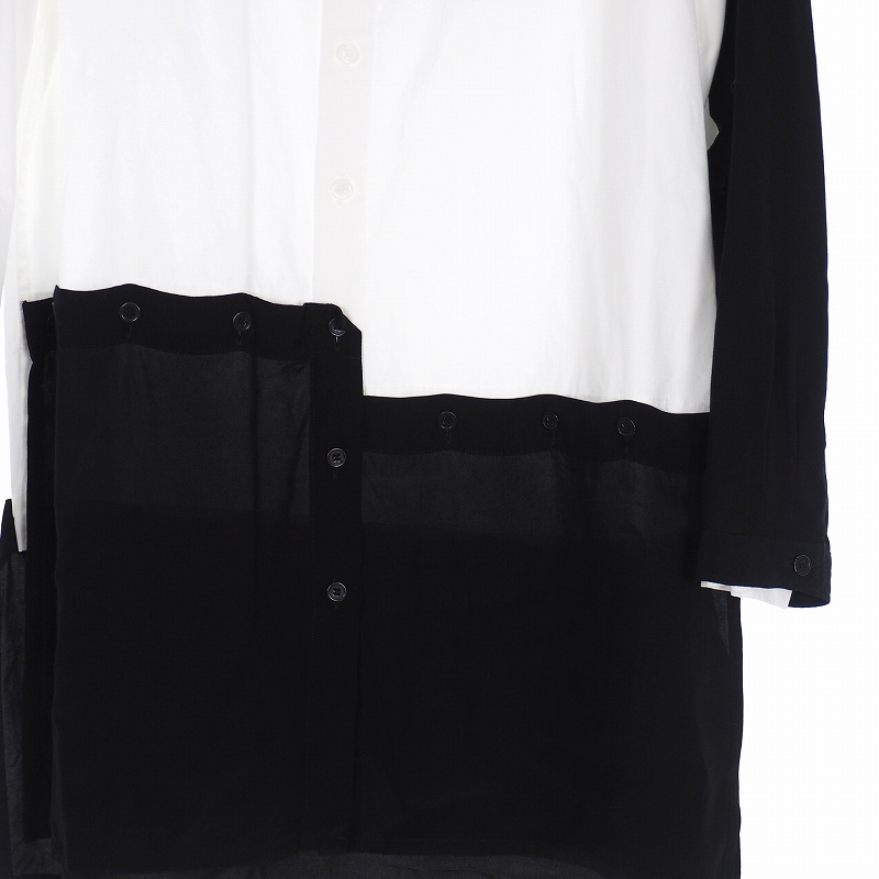 ヨウジヤマモトプールオム Yohji Yamamoto Pour Homme 19ss Front Detachable Button Shirt レーヨン 切替 デザイン ロングシャツ 白 ホワイト 黒 ブラック 2 Hh B46 817 メンズ 140 ベクトルパーク