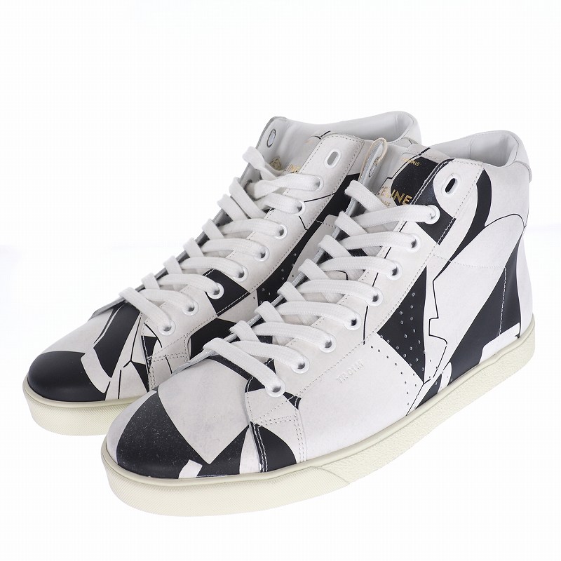 未使用品 セリーヌ Celine ジオメトリック柄 レザー ハイカットスニーカー 総柄 41 26 0cm ホワイト ブラック 白 黒 メンズ 140 ベクトルパーク