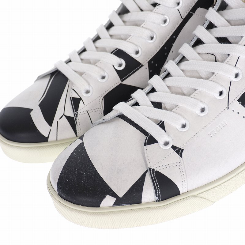 未使用品 セリーヌ Celine ジオメトリック柄 レザー ハイカットスニーカー 総柄 41 26 0cm ホワイト ブラック 白 黒 メンズ 140 ベクトルパーク