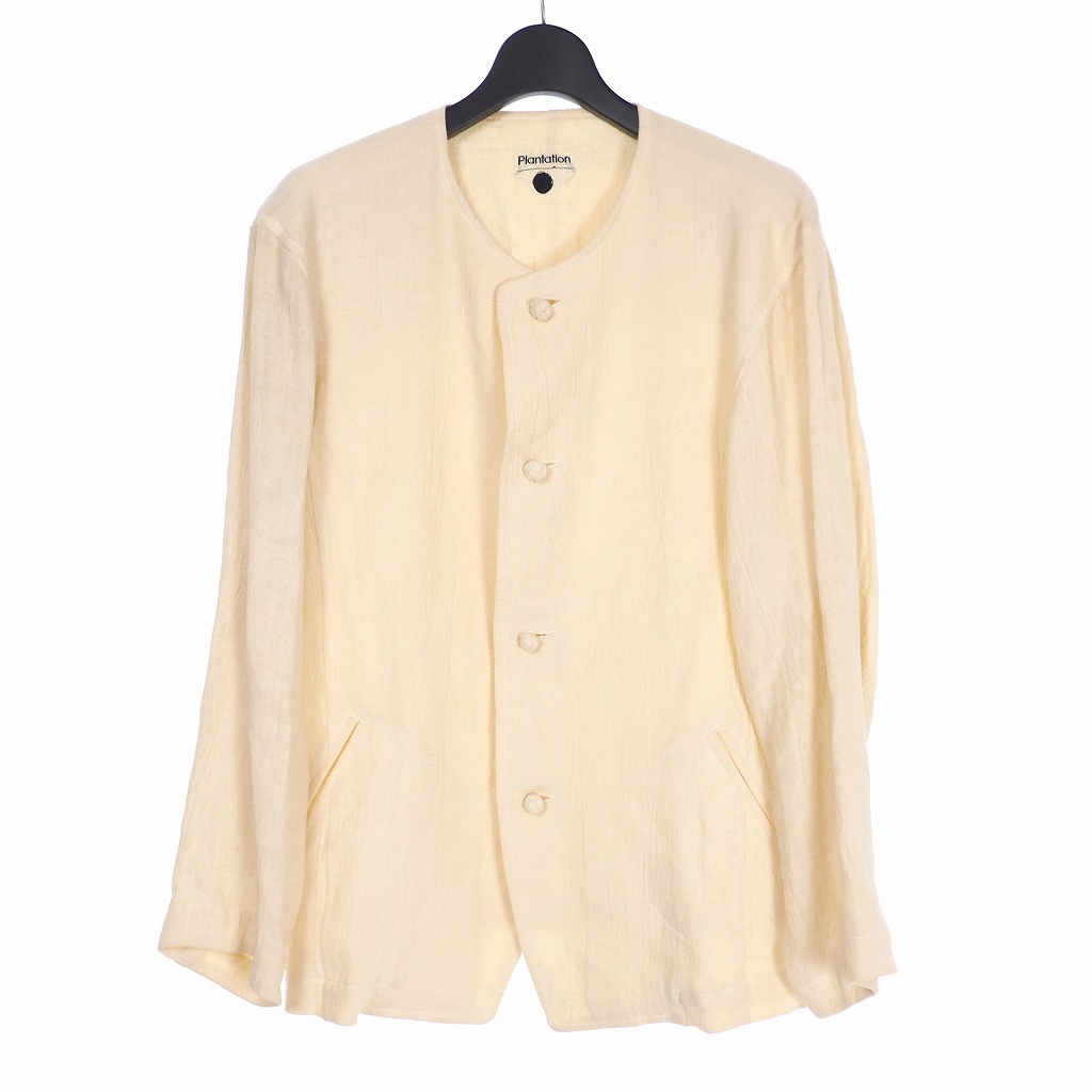 プランテーション Plantation イッセイミヤケ リネン ノーカラー ジャケット シャツ M アイボリー Pl51 Fd412 メンズ 140 ベクトルパーク