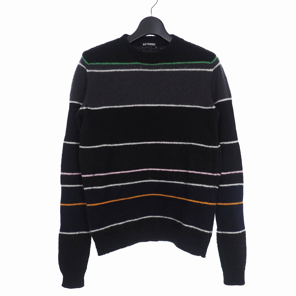 ラフシモンズ Raf Simons マルチボーダー クルーネック ニット セーター ウール モヘア S ブラック 黒 メンズ 140 ベクトルパーク