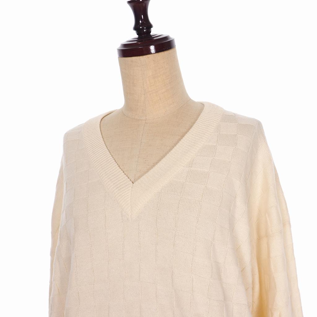 未使用品 イリアンローブ Iliann Loeb Check Pattern Cotton Pullo チェック パターン コットンニット セーター プルオーバー Vネック 長袖 F アイボリー 44193002 レディース 140 202103110906 ベクトルパーク