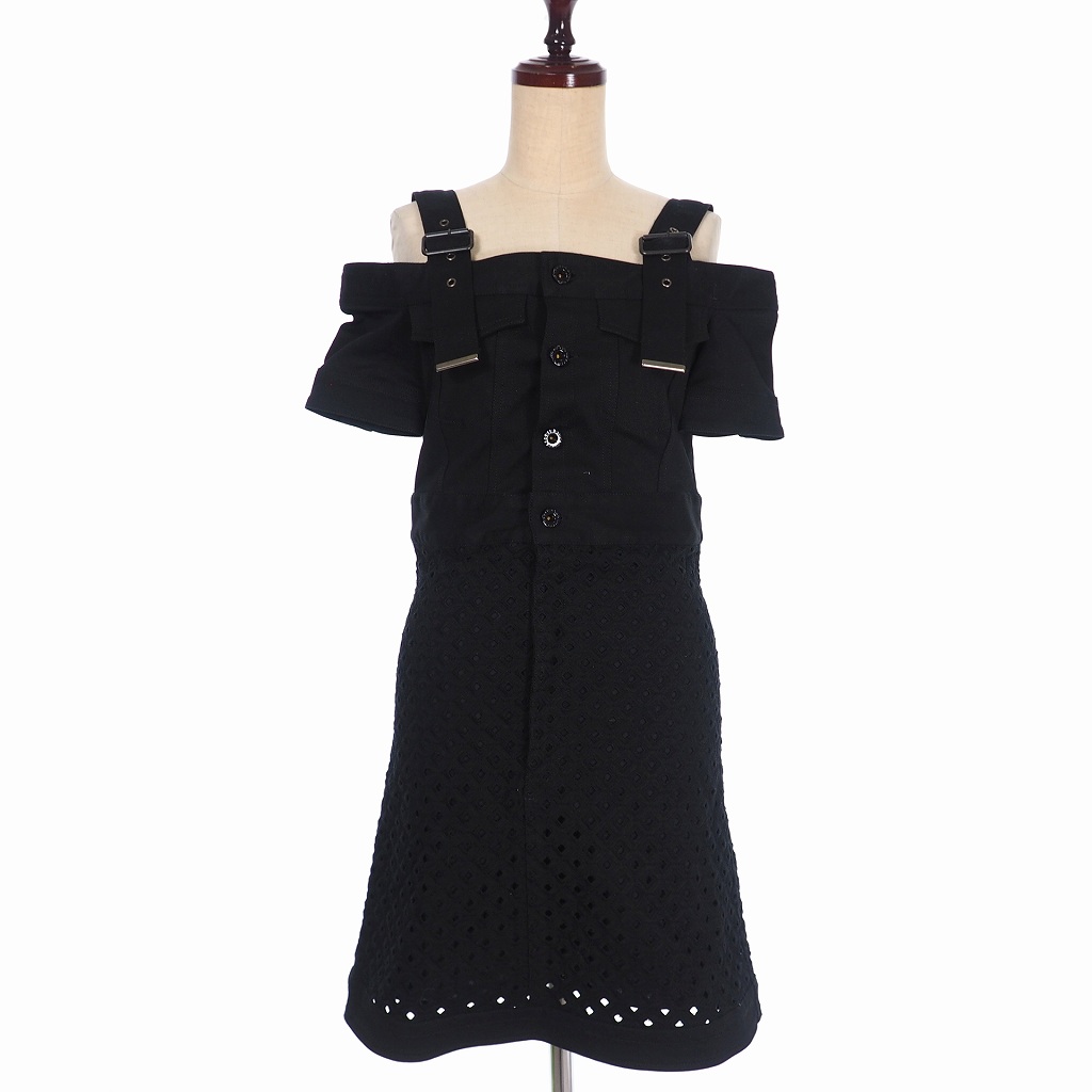 未使用品 ディーゼルブラックゴールド Diesel Black Gold Donety レース オープンショルダー ワンピース ドレス ひざ丈 肩出し 38 ブラック 黒 国内正規 レディース 140 ベクトルパーク