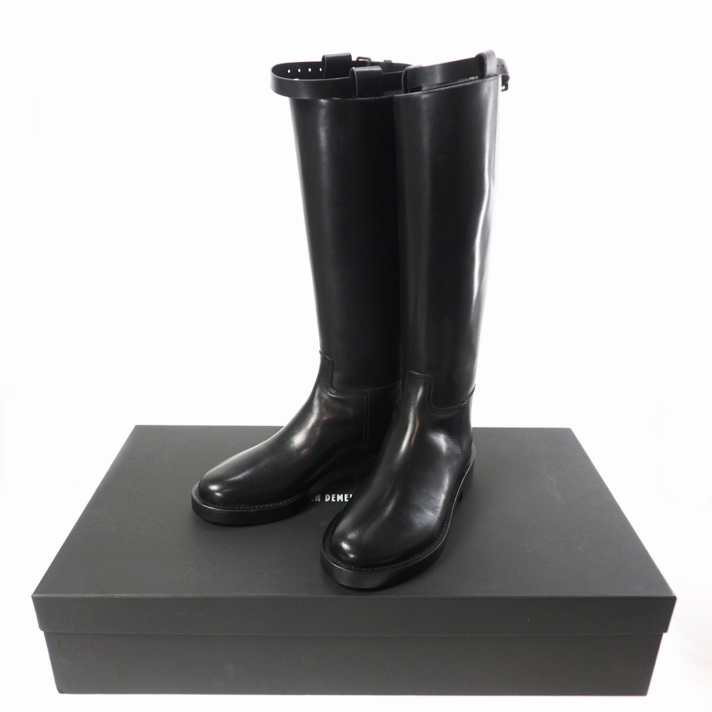 未使用品 アンドゥムルメステール Ann Demeulemeester aw Shoes Tucson Nero レザー ロングブーツ ジョッキー ブーツ バックジップ ストラップ 41 ブラック 黒 14 40 390 099 国内正規 レディース 140 ベクトルパーク