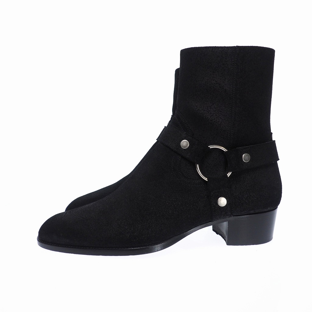 サンローラン パリ Saint Laurent Paris Wyatt 40 Harness Boot ワックスコーティング ワイアット ハーネスブーツ ヒールブーツ スエード 43 ブラック 黒 Dwo00 1000 メンズ 140 ベクトルパーク