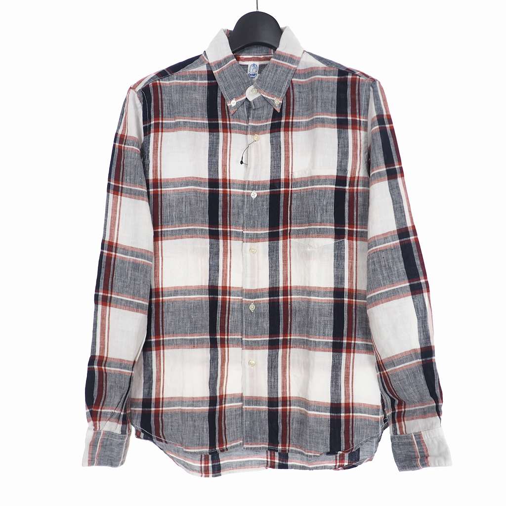 未使用品 カトー Kato ボタンダウン リネン チェック シャツ 長袖 M ホワイト 白 レッド 赤 マルチカラー Bs メンズ 140 ベクトルパーク