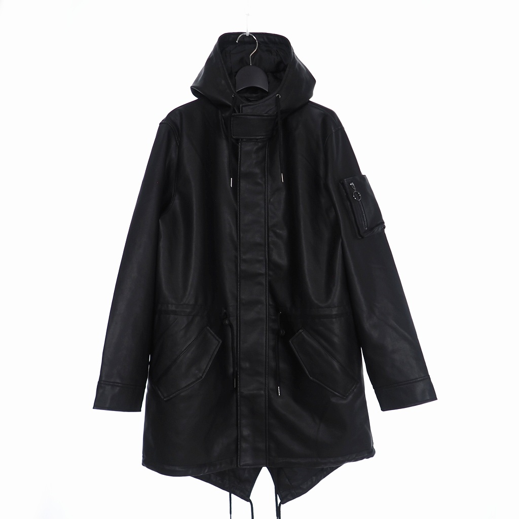 アーバンアウトフィッターズ Urban Outfitters フェイクレザー フーディー モッズ コート M ブラック 黒 メンズ 140 ベクトルパーク