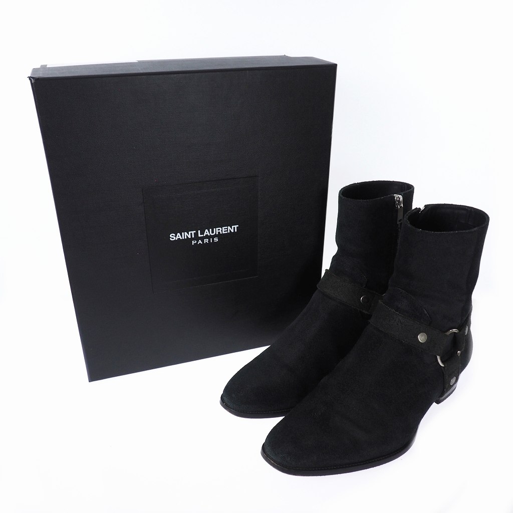 サンローラン パリ Saint Laurent Paris Wyatt 40 Harness Boot ワックスコーティング ワイアット ハーネスブーツ ヒールブーツ スエード 42 ブラック 黒 Dwo00 1000 メンズ 140 ベクトルパーク